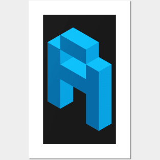 Isometric blue letter A Posters and Art